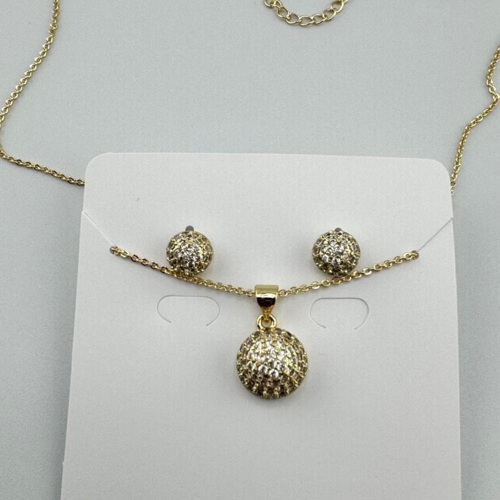 Gold plated necklace and earrings pave style with clear crystals